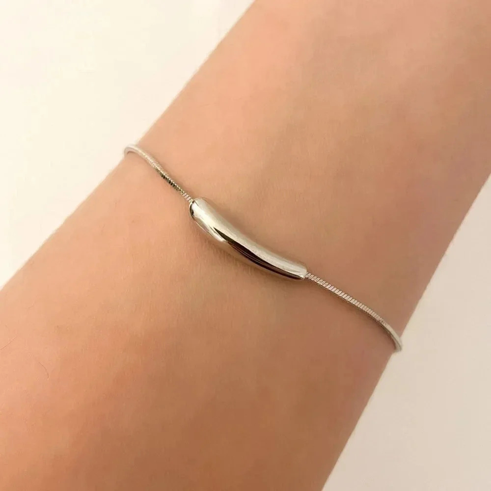 925 Sterling Silver Tube Bracelet Dainty Minimalist Bar Pendant Bracelet - Picture 2 of 4